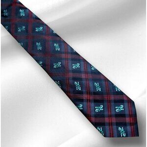 VTG Plaid Candy Cane Neck Tie Gray Red Tartan Christmas Holiday Party Hallmark